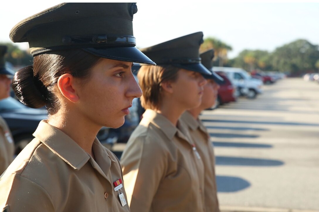 Marine Corps Pfc. Amanda H. Issa prepares for graduation from boot camp at Marine Corps Recruit Depot Parris Island, S.C., Sept. 30, 2016. Issa, 21, from Madison Heights, Mich., grew up in Mosul, Iraq, and moved to the United States in May 2011. Marine Corps photo by Lance Cpl. Carlin Warren