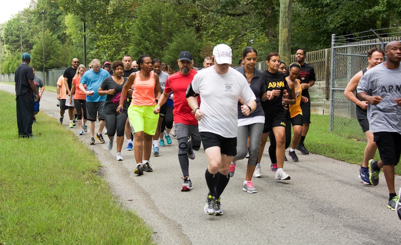 RICHMOND, Va. - Runners and walkers take off at the start line for the Suicide Prevention Awareness 5K Fun Run/Walk at the Defense Supply Center here, on Sep. 28, 2016. The 80th Training Command (TASS) held the event for all Department of Defense employees and their families. (Photo by Maj. Addie Randolph, 80th Training Command (TASS) Public Affairs)