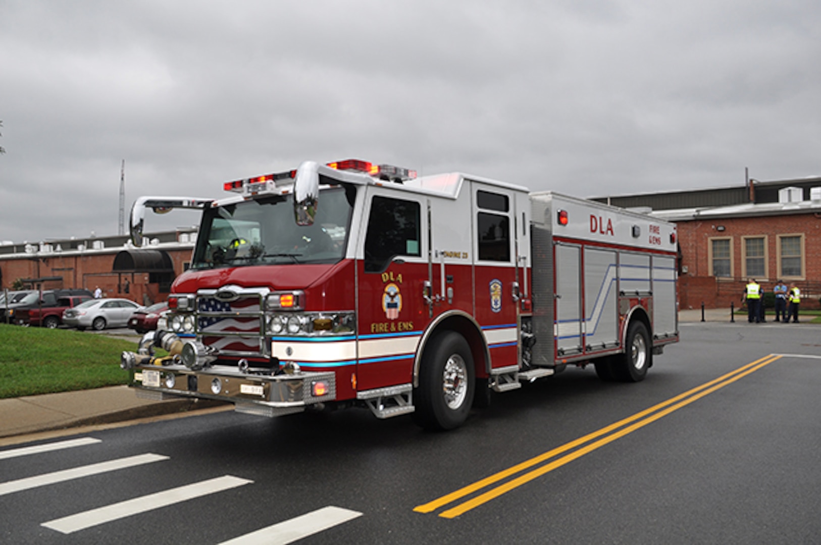 Members of the Defense Logistics Agency Installation Support at Richmond, Virginia's Fire Department respond to a call for Emergency Medical Services Sept. 20, 2016. 