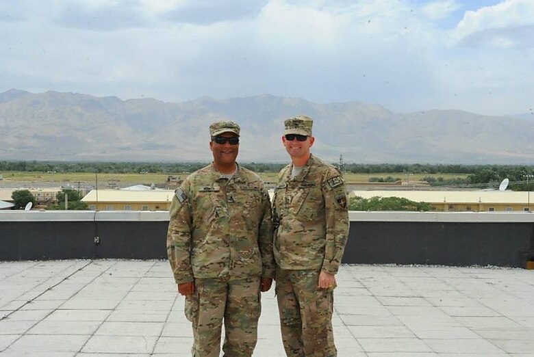Donn Booker with Maj. Gen. Ed Jackson, USACE Deputy Commanding General for Civil and Emergency Operations, during their tour together in Afghanistan. 
