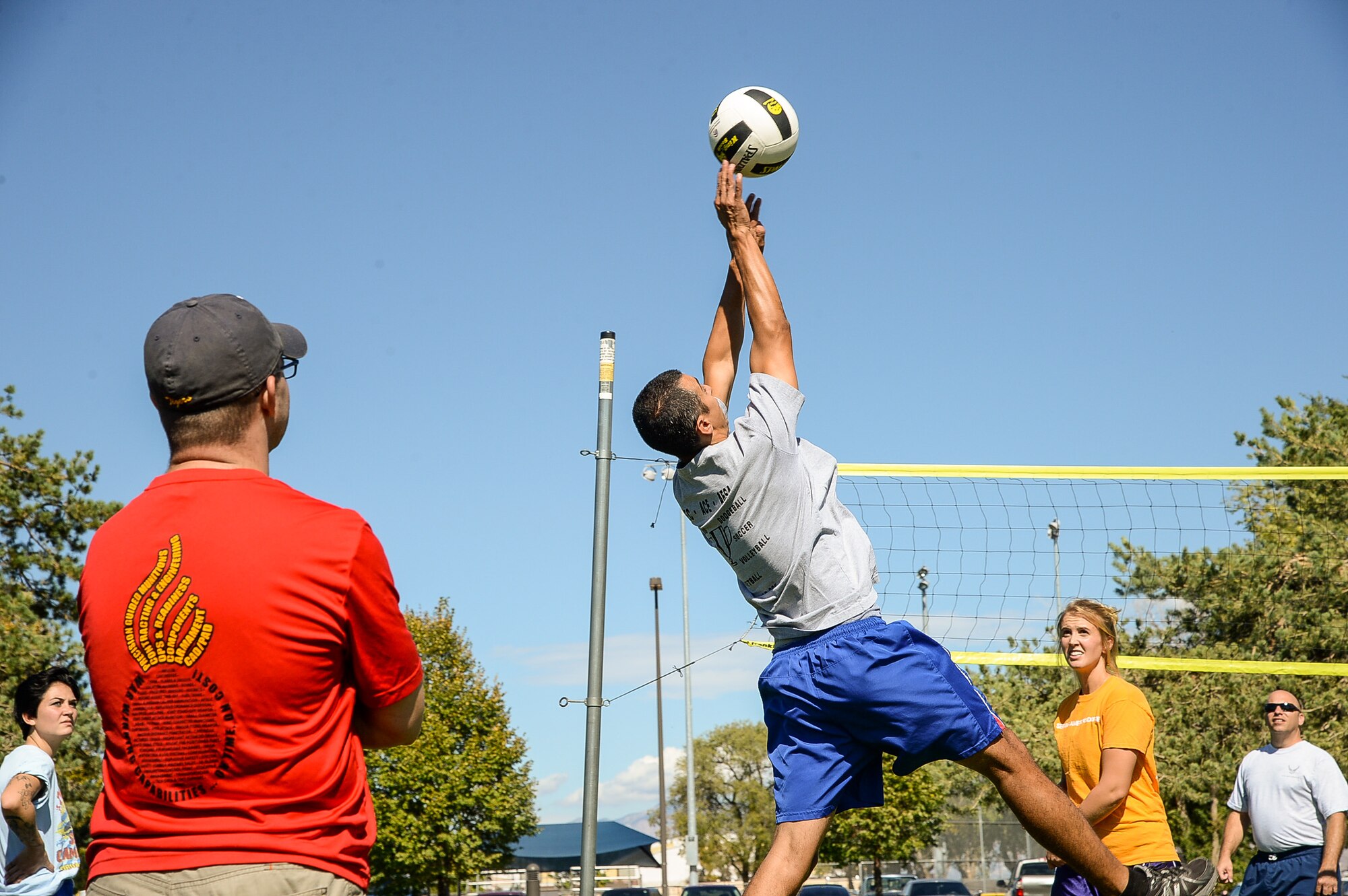 Team Hill personnel participate in a volleyball tournament during Wingman Day Sept. 30 at Hill Air Force Base. (U.S. Air Force by R. Nial Bradshaw)