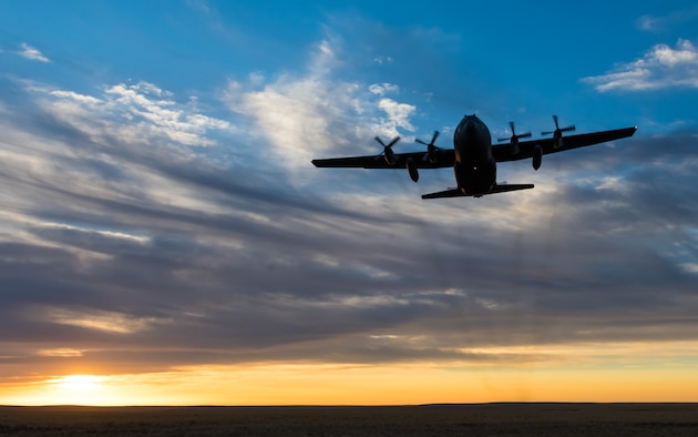 A modified C-130 Hercules soars overhead as it prepares to spray herbicide at the Saylor Creek
Training Range, Idaho, Sept. 17, 2016. Two prongs located in its mid-section emit a mixture of water and herbicides to spray large areas. (U.S. Air Force photo by Senior Airman Connor J. Marth/Released)