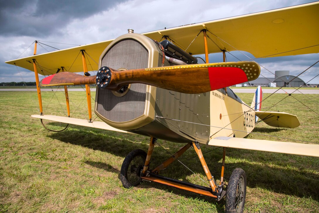 DAYTON, Ohio -- World War I aircraft took to the skies during the Tenth WWI Dawn Patrol Rendezvous on Oct. 1-2, 2016, at the National Museum of the U.S. Air Force. This aircraft is a Curtiss JN4 Jenny from the non-profit organization "Friends of Jenny", Bowling Green, Kentucky. (U.S. Air Force photo by Ken LaRock) 