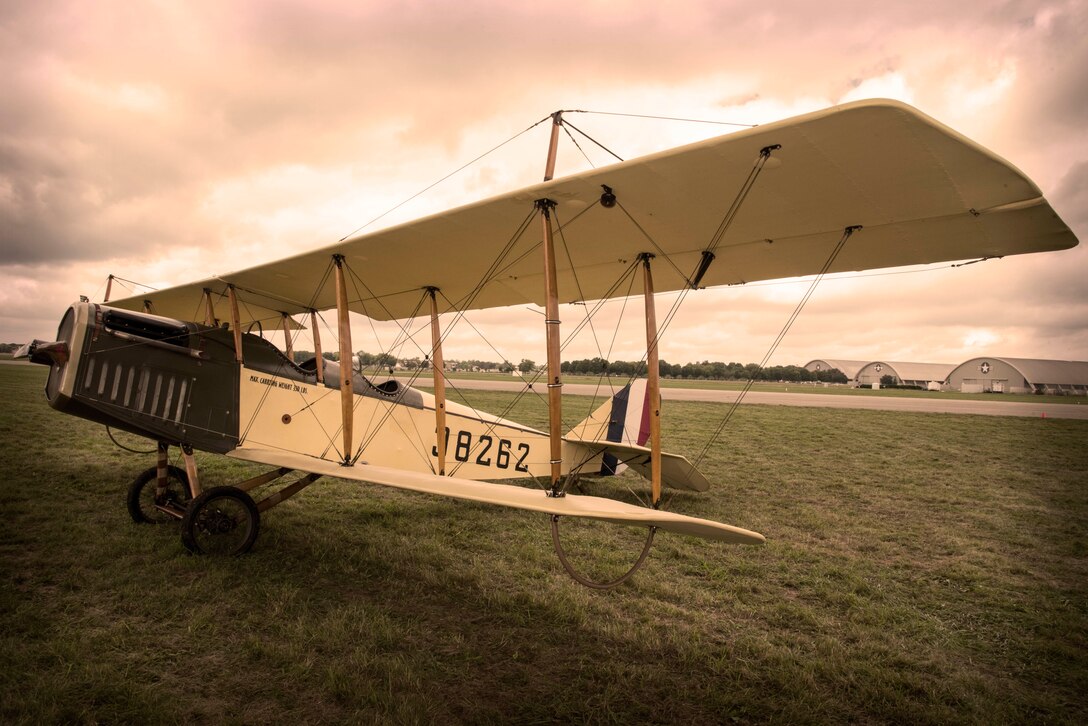 DAYTON, Ohio -- World War I aircraft took to the skies during the Tenth WWI Dawn Patrol Rendezvous on Oct. 1-2, 2016, at the National Museum of the U.S. Air Force. This aircraft is a Curtiss JN4 Jenny from the non-profit organization "Friends of Jenny", Bowling Green, Kentucky. (U.S. Air Force photo by Ken LaRock) 