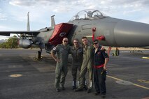 Members of the German air force pose with Staff Sgt. Andrew Augustine, 48th Aircraft Maintenance Squadron dedicated crew chief, for a group photo during Tactical Leadership Programme 16-3 at Los Llanos Air Base, Spain, Sept. 26. Throughout its 39-year history, TLP has become the focal point for NATO’s Allied air forces tactical training, developing the knowledge and leadership skills necessary to face today's air tactical challenges. (U.S. Air Force photo/ Staff Sgt. Emerson Nuñez)