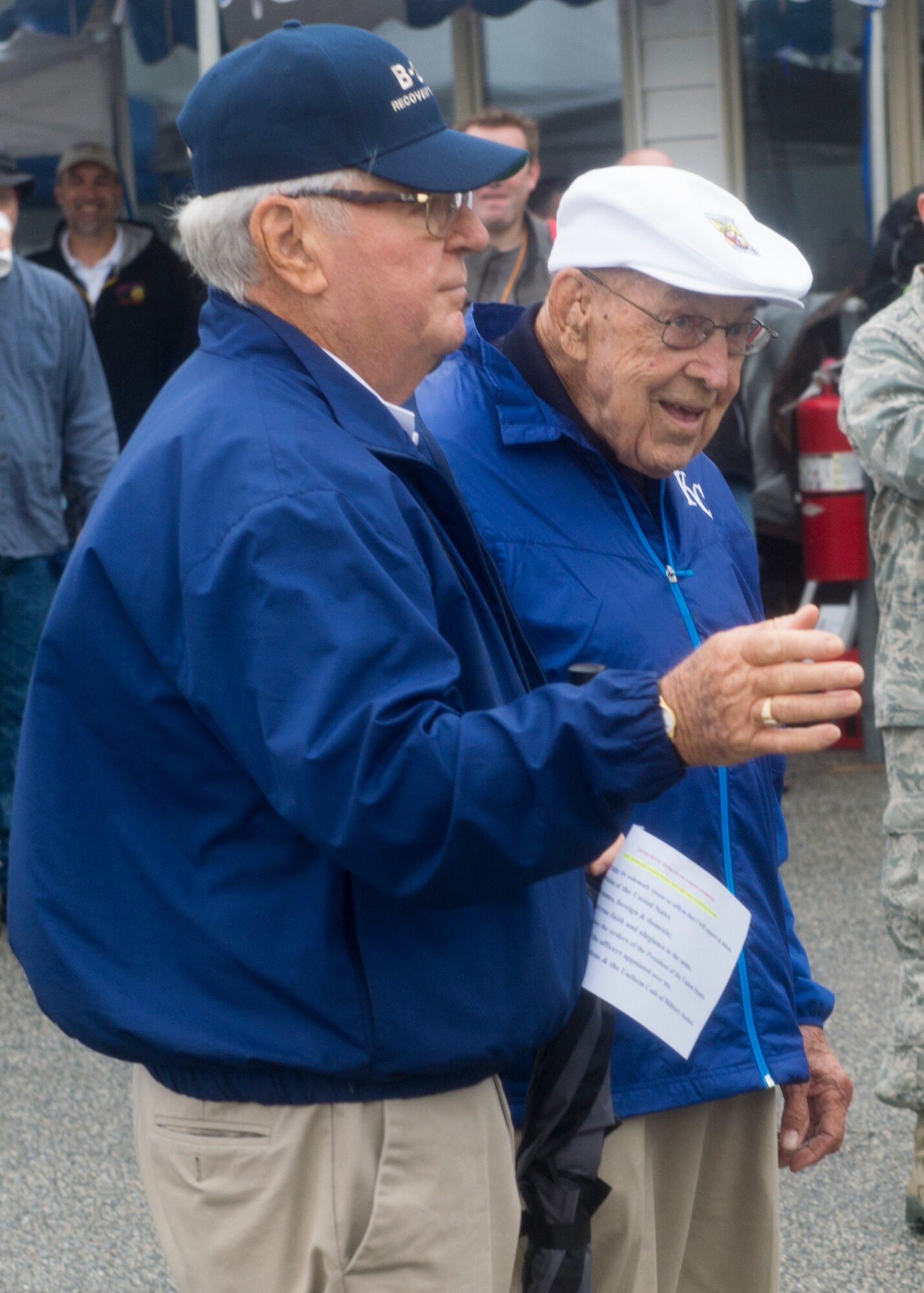 Ret. Lt. Col. Richard “Dick” Cole, last surviving Doolittle Raider, smiles after completing the Oath of Enlistment to Airmen joining the Air Force Reserve and other Airmen reenlisting in the Air Force during the Wings and Wheels event Oct. 1, 2016, Georgetown, Del. Cole was co-pilot to Lt. Col. James “Jimmy” Doolittle flying in the first North American B-25 Mitchell on a one-way mission to bomb Japan after the attack on Pearl Harbor. (U.S. Air Force Photo/ Tech. Sgt. Nathan Rivard)