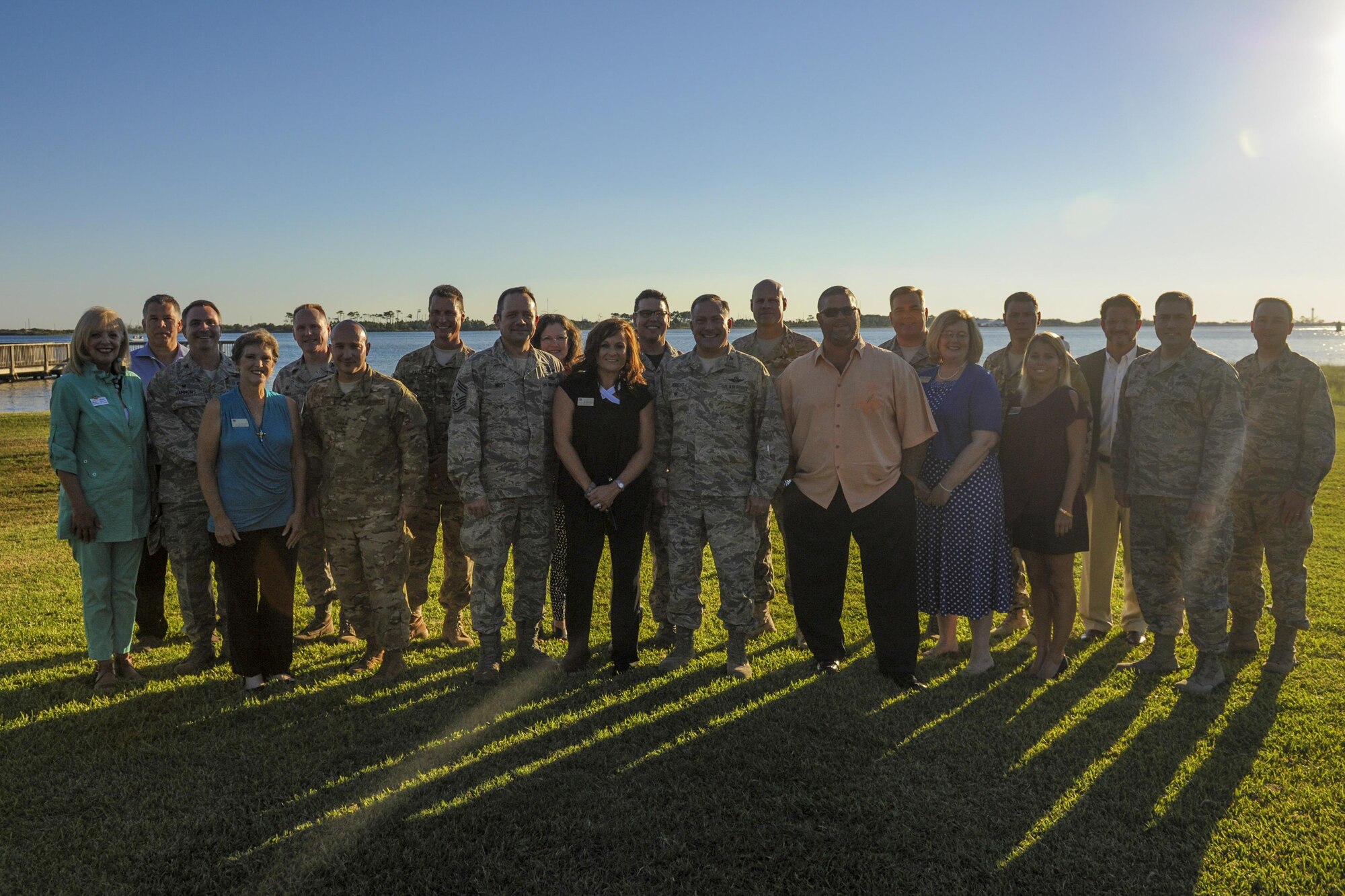 Hurlburt commanders, command chief master sergeants and honorary commanders gathered for the Honorary Commander Change of Command ceremony at Hurlburt Field, Fla., Sept. 30, 2016. The Honorary Commander Program allows local community leaders the opportunity to visit Hurlburt Field and learn about the mission, participate in base functions and express their views on issues of mutual concern. (U.S. Air Force photo by Airman Dennis Spain)
