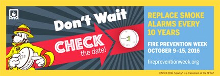 JBSA Fire Emergency Services is following the Fire Prevention Week theme “Don’t Wait – Check the Date! Replace Smoke Alarms Every 10 Years” in stressing to JBSA residents and the public the importance of properly functioning smoke alarms and smoke alarm safety.