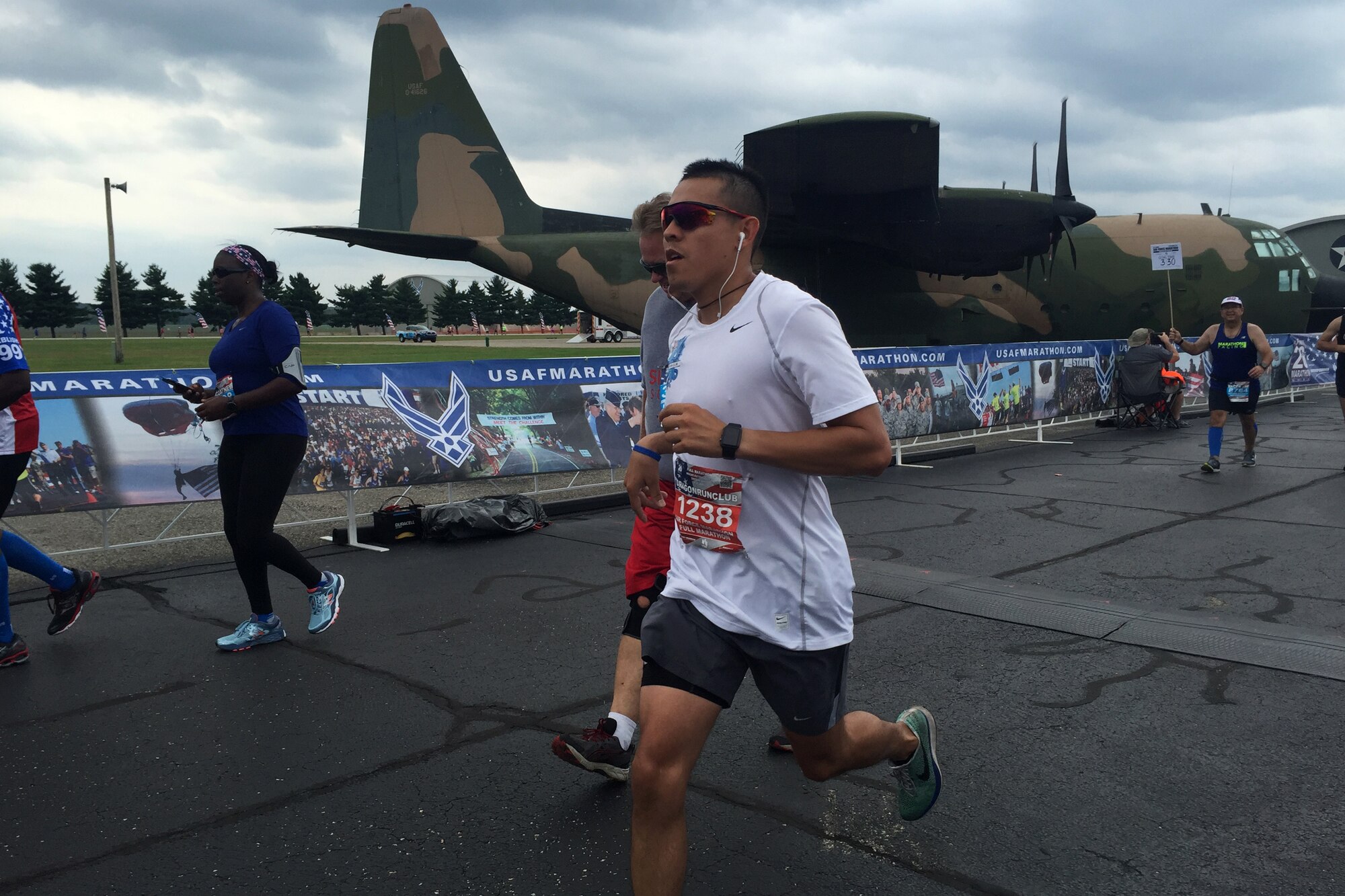 Tech. Sgt. Randal Hernandez, 81st Training Wing command chief executive, runs in the annual Air Force Marathon, Sept. 17, 2016, on Wright-Patterson Air Force Base, Ohio. Eight Keesler members travelled to Ohio to participate in the marathon's 20th anniversary and compete in its 26.2 mile race. (Courtesy photo)