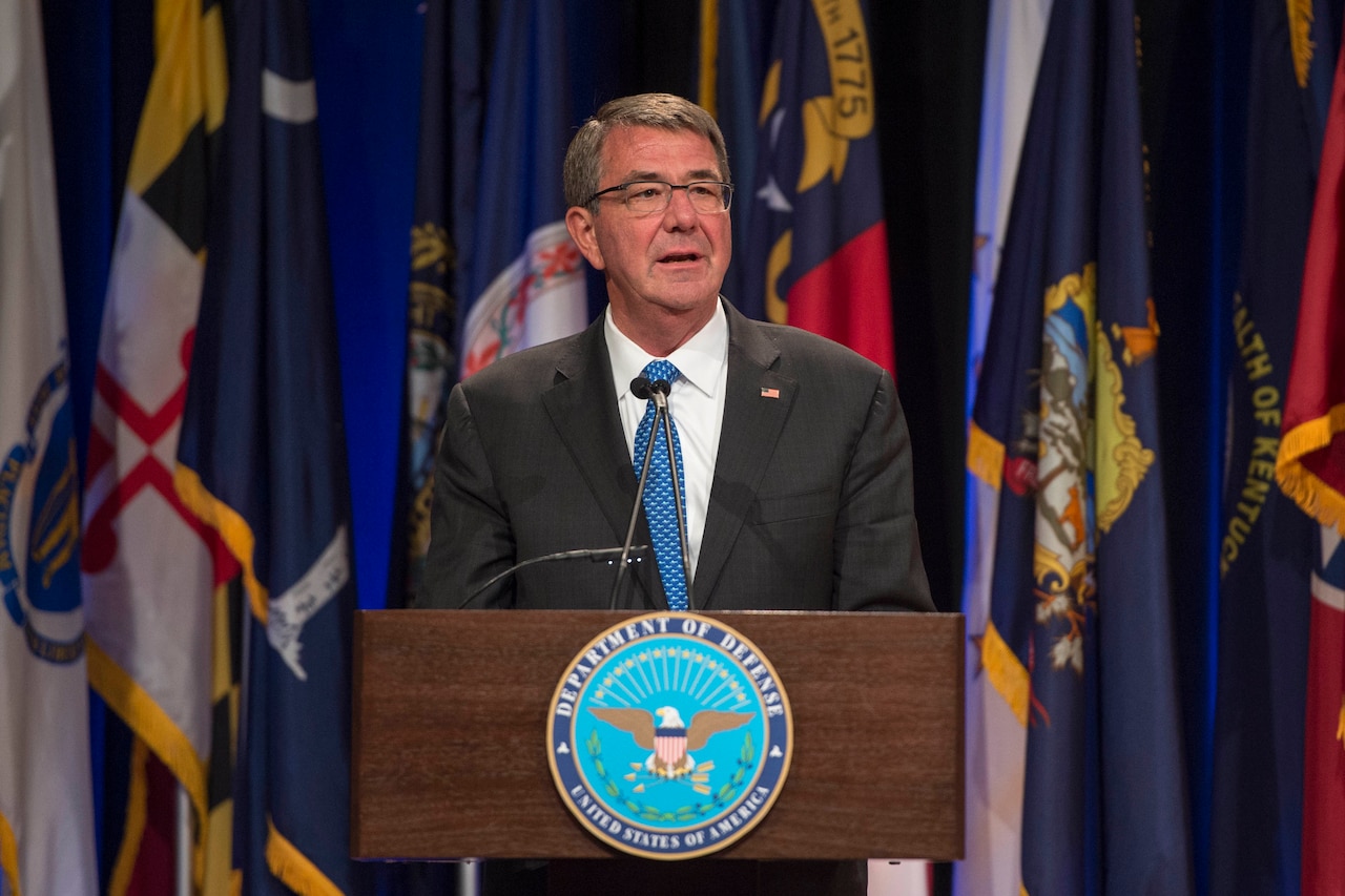 Defense Secretary Ash Carter offers remarks during the Department of Defense Disability Awards ceremony at the Pentagon, Oct. 4, 2016. DoD photo by Air Force Tech. Sgt. Brigitte N. Brantley