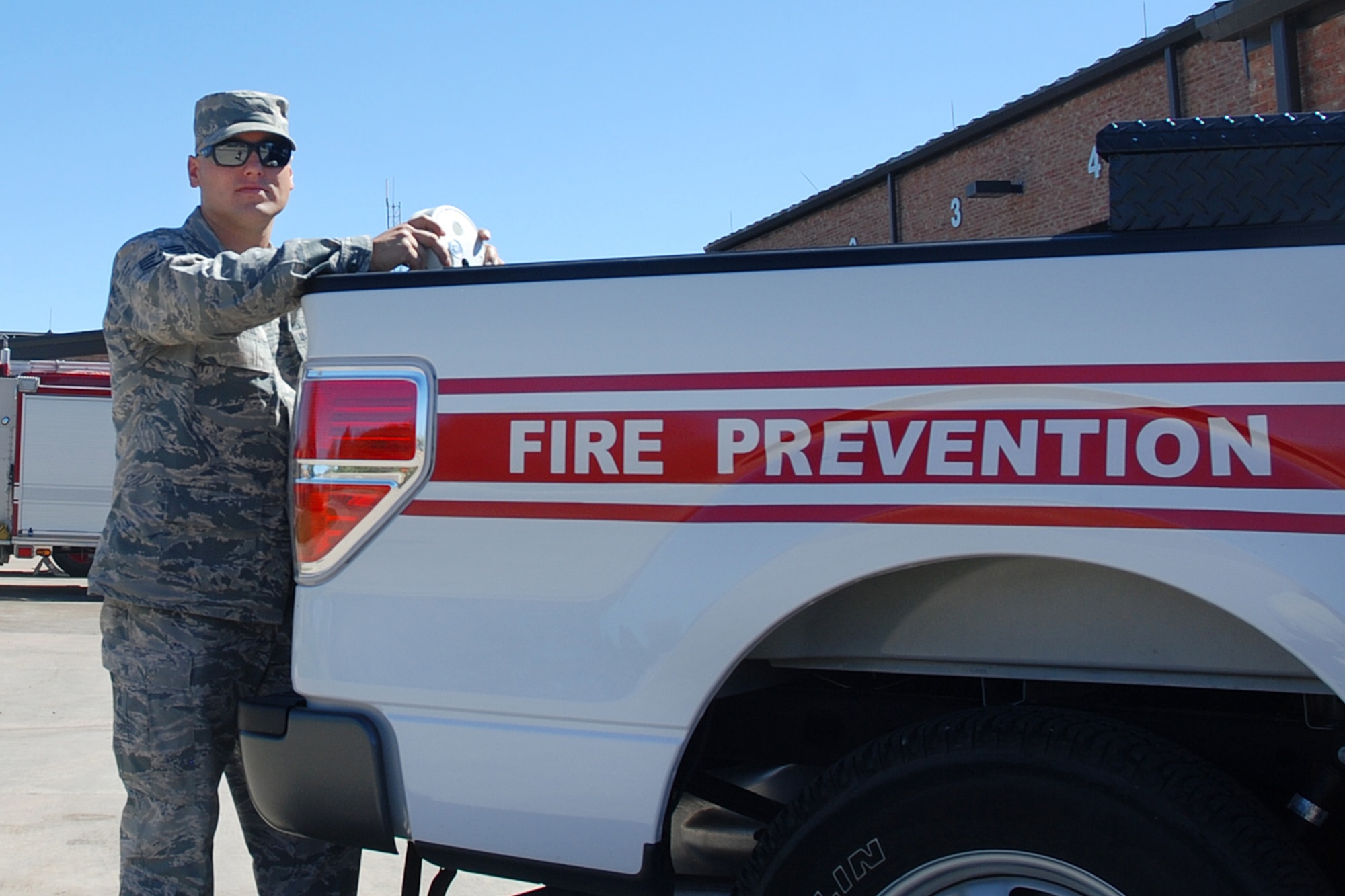PETERSON AIR FORCE BASE, Colo. –National Fire Prevention Week is October 10-15 on Peterson Air Force Base, Colo. Staff Sgt. Derrick Grinnell, 21st Civil Engineer Squadron Fire Department fire inspector, and the rest of the fire prevention office has many events planned throughout the week including burning vehicle and airplane demonstrations, and a parade. (U.S. Air Force photo by Dave Smith)