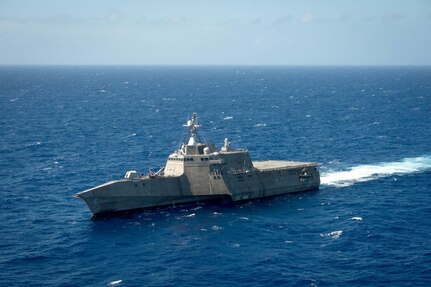Littoral combat ship USS Coronado (LCS 4) steams in close formation as one of 40 ships and submarines representing 13 international partner nations during Rim of the Pacific 2016. Twenty-six nations, more than 40 ships and submarines, more than 200 aircraft, and 25,000 personnel are participating in RIMPAC from June 30 to Aug. 4, in and around the Hawaiian Islands and Southern California. The world's largest international maritime exercise, RIMPAC provides a unique training opportunity that helps participants foster and sustain the cooperative relationships that are critical to ensuring the safety of sea lanes and security on the world's oceans. RIMPAC 2016 is the 25th exercise in the series that began in 1971.