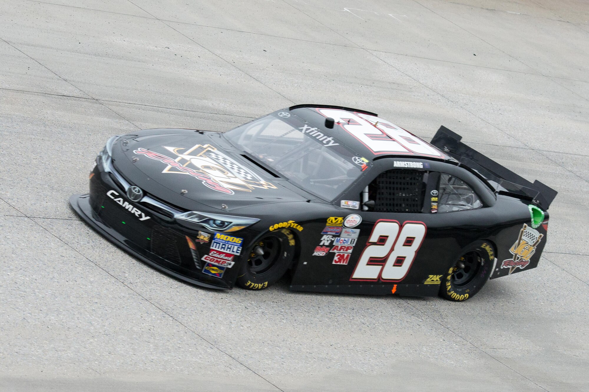 Dakoda Armstrong, driver of the No. 28 Winnfield Toyota Camry, drives a practice lap Oct. 1, 2016, at Dover International Speedway, Del. Racing was halted due to weather but resumed the following day. (U.S. Air Force photo by Mauricio Campino)