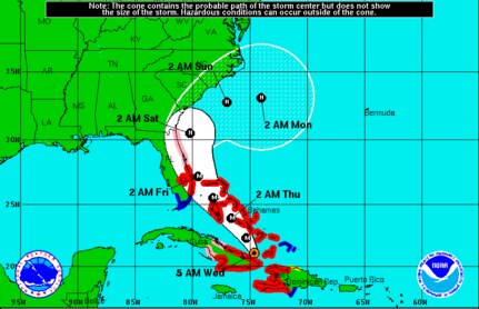 National Guard members in four states have either been called up or are on standby for storm-related assistance to residents as Hurricane Matthew threatens the Southeast. National Oceanographic and Atmospheric Administration photo