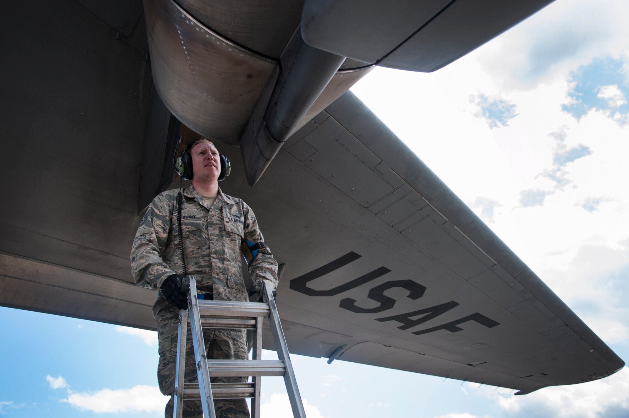 Staff Sgt. Jospeh Gutowski, a crew chief for the 305th Air Mobility Wing, checks the inside of a C-17 Globemaster III engine for debris on Joint Base McGuire-Dix-Lakehurst, N.J., Oct. 3, 2016. Gutowski was recently awarded the Thomas N. Barnes Crew Chief of the Year Award, and recognized at the Air Mobility Command level.