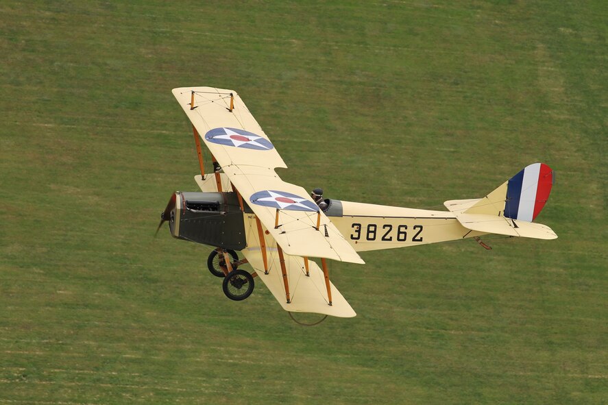 DAYTON, Ohio -- World War I aircraft took to the skies during the Tenth WWI Dawn Patrol Rendezvous on Oct. 1-2, 2016, at the National Museum of the U.S. Air Force. This aircraft is a Curtiss JN4 Jenny from the non-profit organization "Friends of Jenny", Bowling Green, Kentucky. (U.S. Air Force photo by Victoria Thomas)  