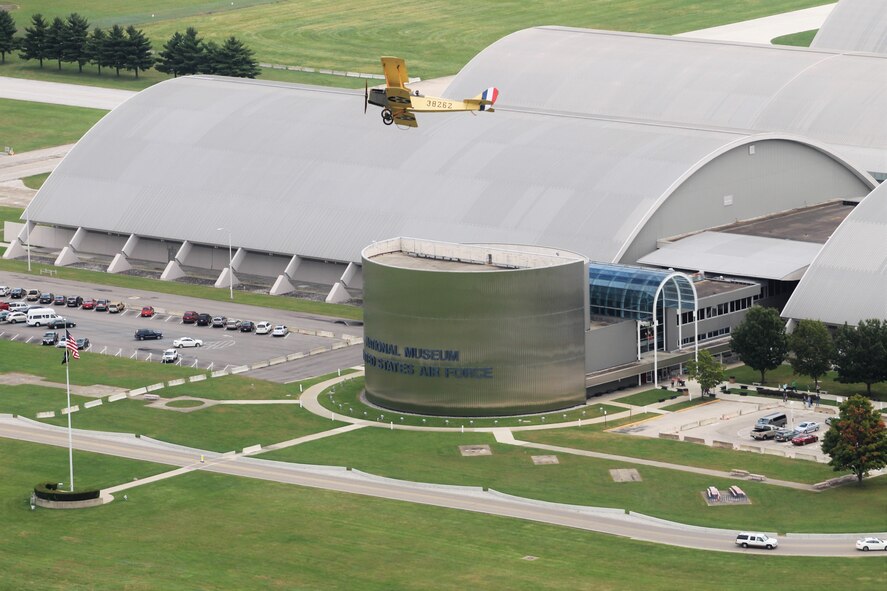 DAYTON, Ohio -- World War I aircraft took to the skies during the Tenth WWI Dawn Patrol Rendezvous on Oct. 1-2, 2016, at the National Museum of the U.S. Air Force. This aircraft is a Curtiss JN4 Jenny from the non-profit organization "Friends of Jenny", Bowling Green, Kentucky. (U.S. Air Force photo by Victoria Thomas)  