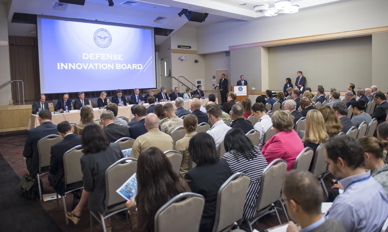 Defense Secretary Ash Carter speaks with members of the Defense Innovation Board during the board's first public meeting, at the Pentagon in Washington, D.C., Oct. 5, 2016. DoD photo by Air Force Tech. Sgt. Brigitte N. Brantley