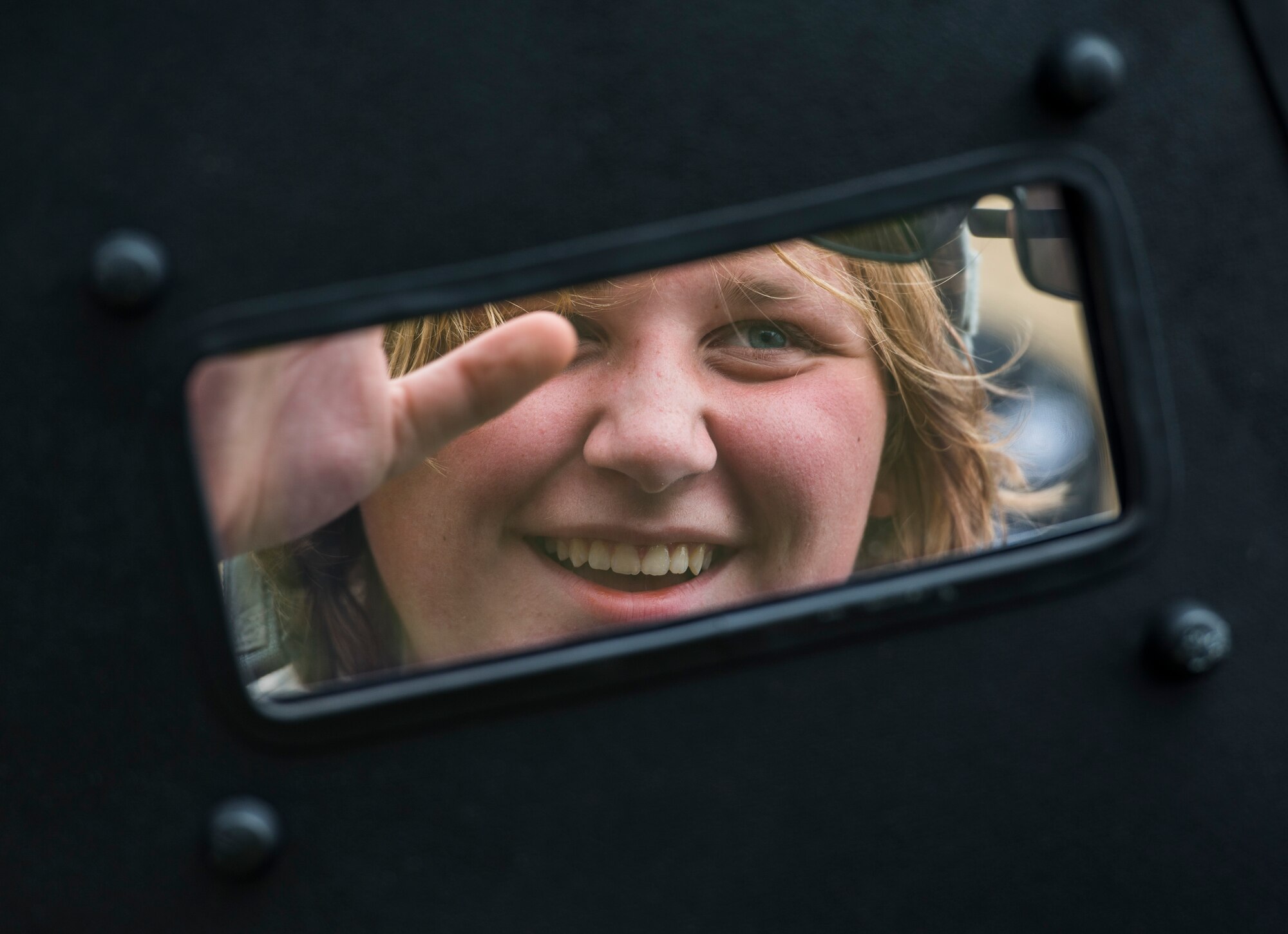 A student tries out the riot gear that the 375th Security Forces Squadron uses during riot situations, Scott Air Force Base, Ill., Sept. 29, 2016.  