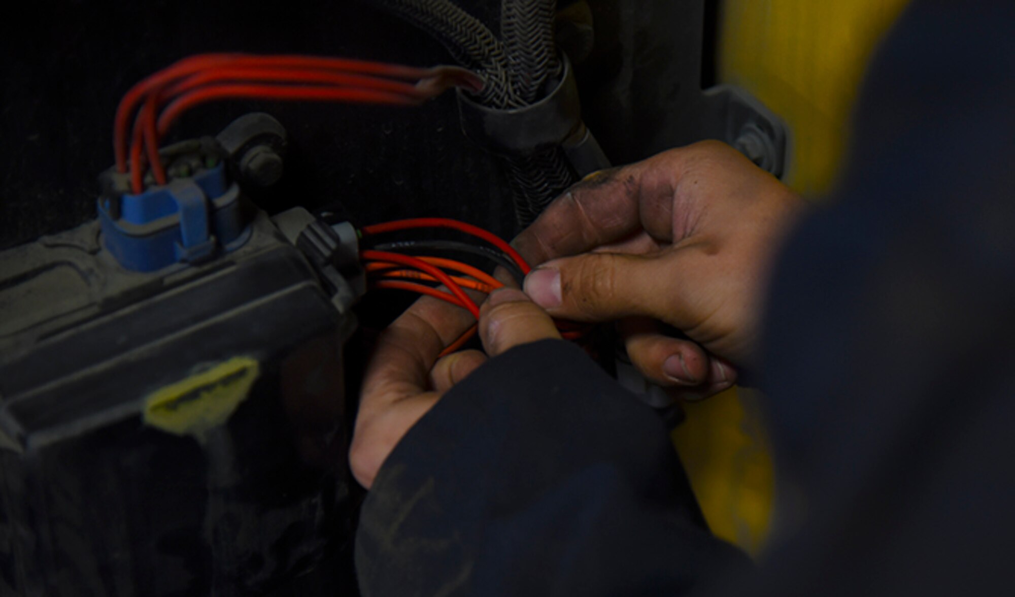 Senior Airman Tyler Karr, 92nd Logistics Readiness Squadron mission generation vehicle and equipment maintenance journeyman, completes summer re-build work on a snow broom Oct. 3, 2016, at Fairchild Air Force Base. Karr is one of 46 Airmen tasked with the completion of maintenance on vehicles used to keep the flight line operational during the winter months. (U.S. Air Force photo/Senior Airman Mackenzie Richardson)