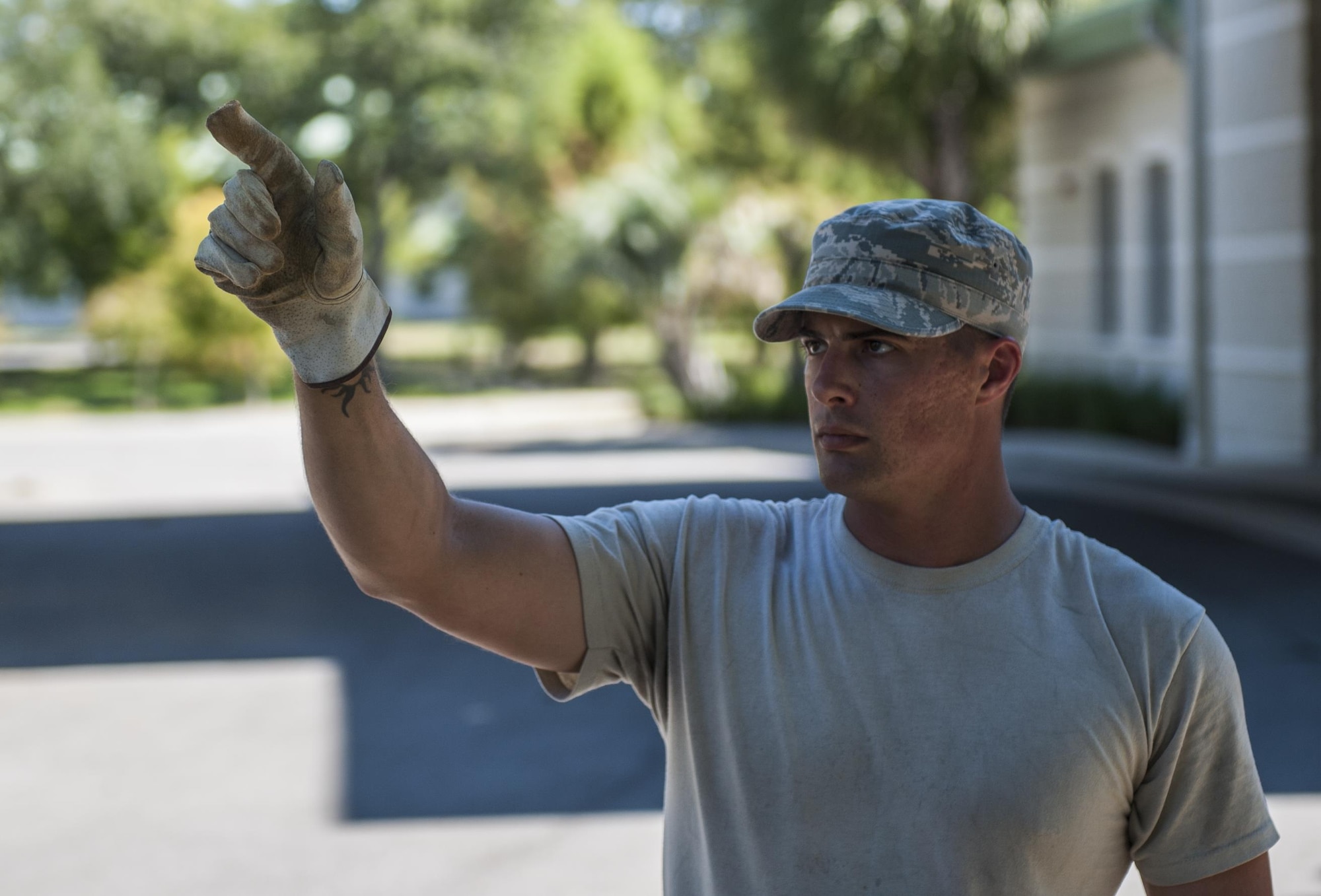 Staff Sgt. Nathan Wilson, a pavement and heavy equipment specialist with the 1st Special Operations Civil Engineer Squadron, guides a forklift carrying sod at Hurlburt Field, Fla., Oct. 4, 2016. Pavement and heavy equipment specialists are responsible for inspecting, constructing and repairing airfield pavements, roads, streets, curbs, surface mats and other areas using paving and surfacing procedures. (U.S. Air Force photo by Airman 1st Class Joseph Pick)