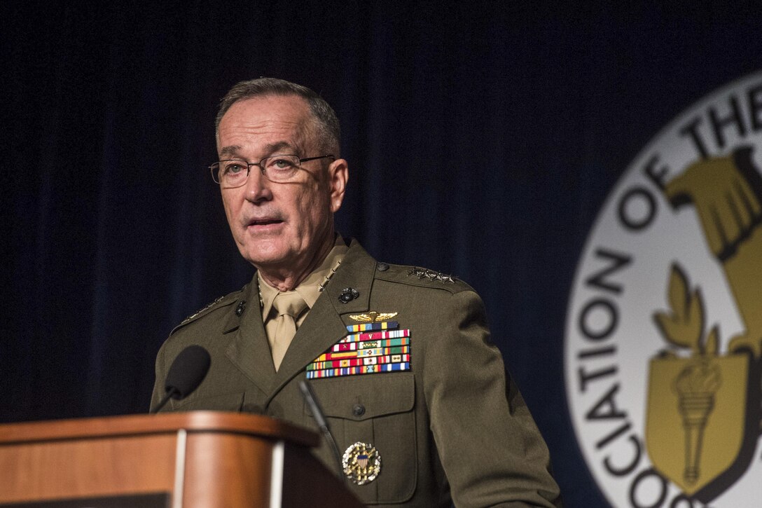 Marine Corps Gen. Joe Dunford, chairman of the Joint Chiefs of Staff, addresses the Association of the U.S. Army’s annual meeting in Washington, D.C., Oct. 5,  2016. DoD photo by Navy Petty Officer 2nd Class Dominique A. Pineiro