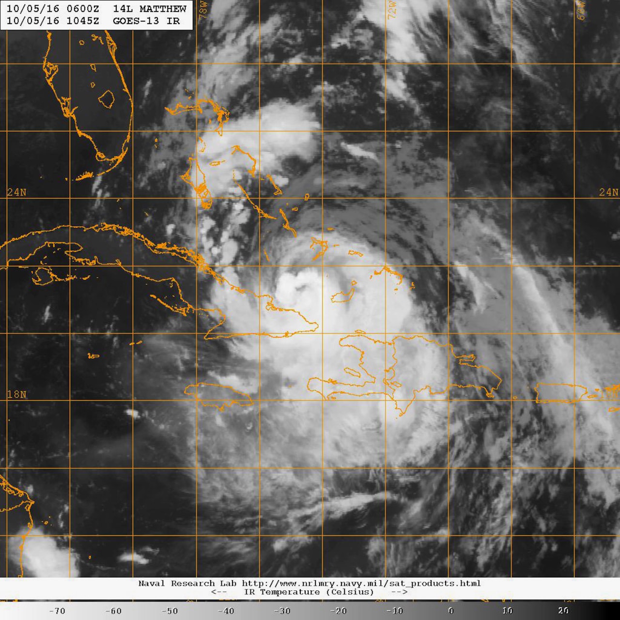 The center of Hurricane Matthew moves toward the north, Oct. 5, 2016. The hurricane. U.S. Southern Command has established a task force to support requests for U.S. assistance in stricken areas. Navy photo