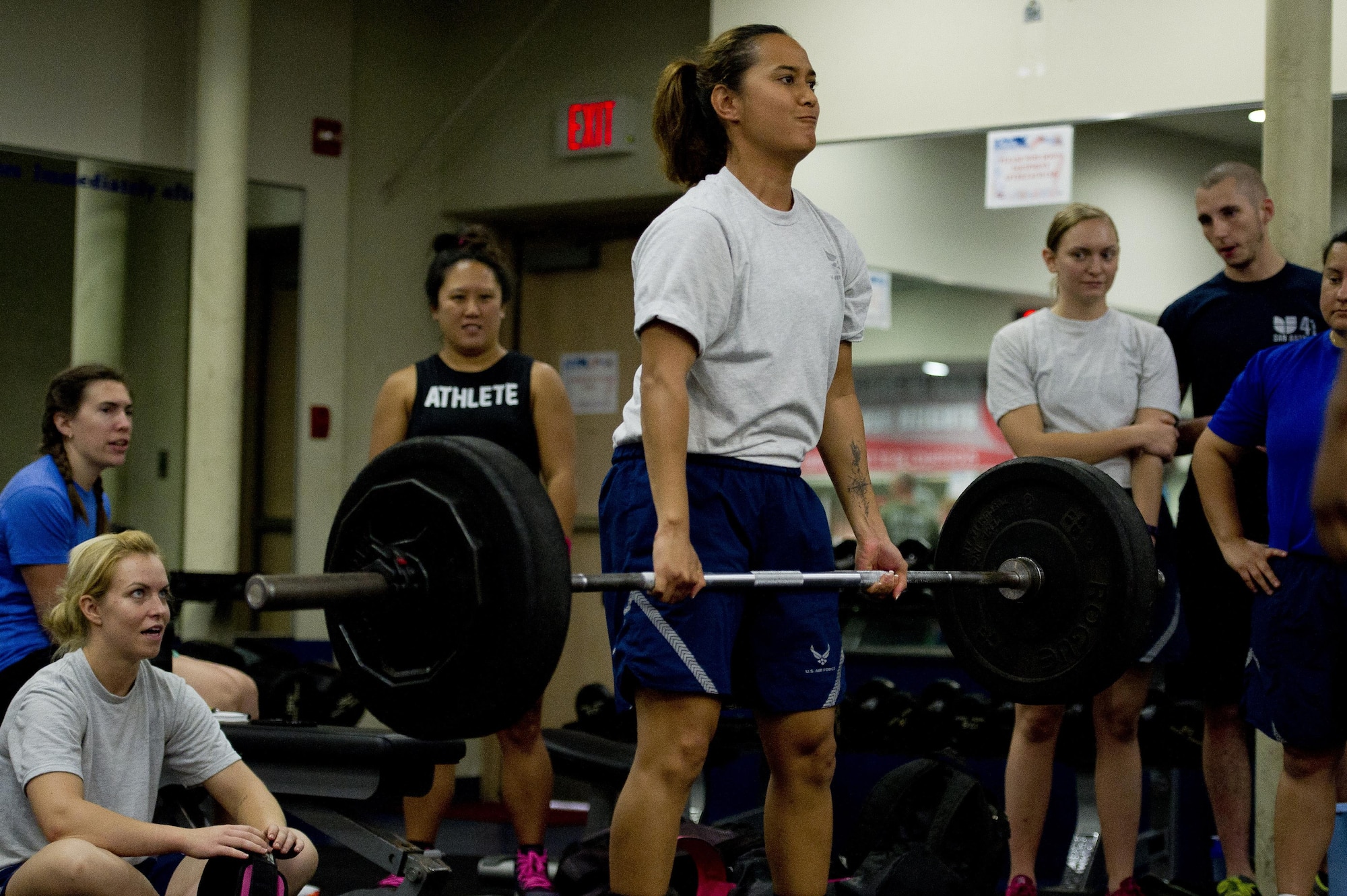 U.S. Air Force Senior Airman Anakela Celestino, 51st Security Forces restricted area badge technician, performs a dead lift during Osan Cup 2016 on Osan Air Base, Republic of Korea, Sept. 29, 2016. Osan Cup allowed units to work and compete together in a variety of sporting events.  (U.S. Air Force photo by Staff Sgt. Jonathan Steffen) 