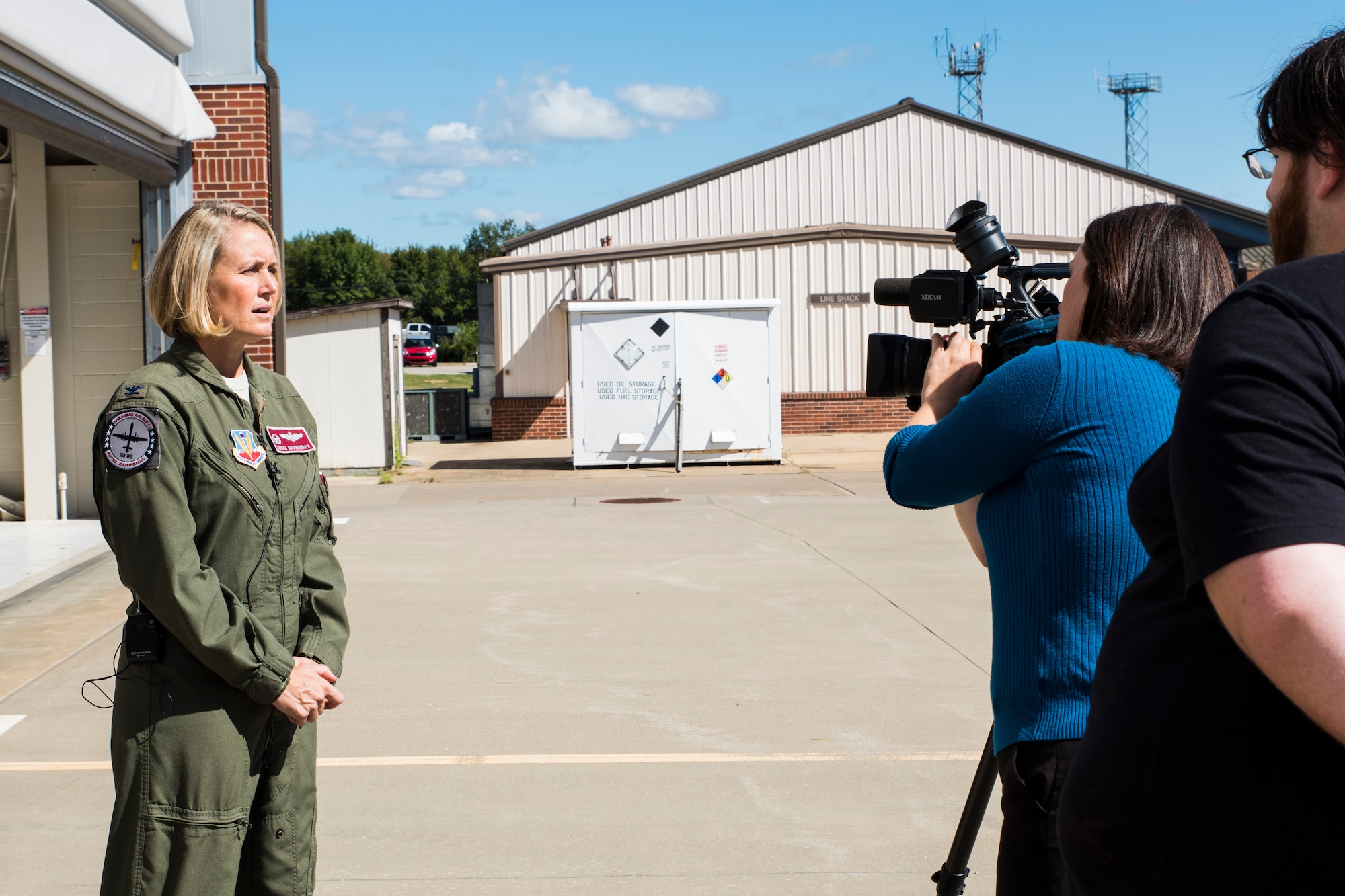 Col. Bobbi Doorenbos, 188th Wing commander, emphasizes the 188th Wing is operational, unique and hiring, Sept. 29, 2016, during an interview at Ebbing Air National Guard Base, Fort Smith, Ark. The 188th is looking to hire over 100 new Airmen across the organization, providing an opportunity for cutting-edge businesses in the local community to benefit from the wing’s drill-status Airmen. (U.S. Air National Guard photo by Senior Airman Cody Martin)