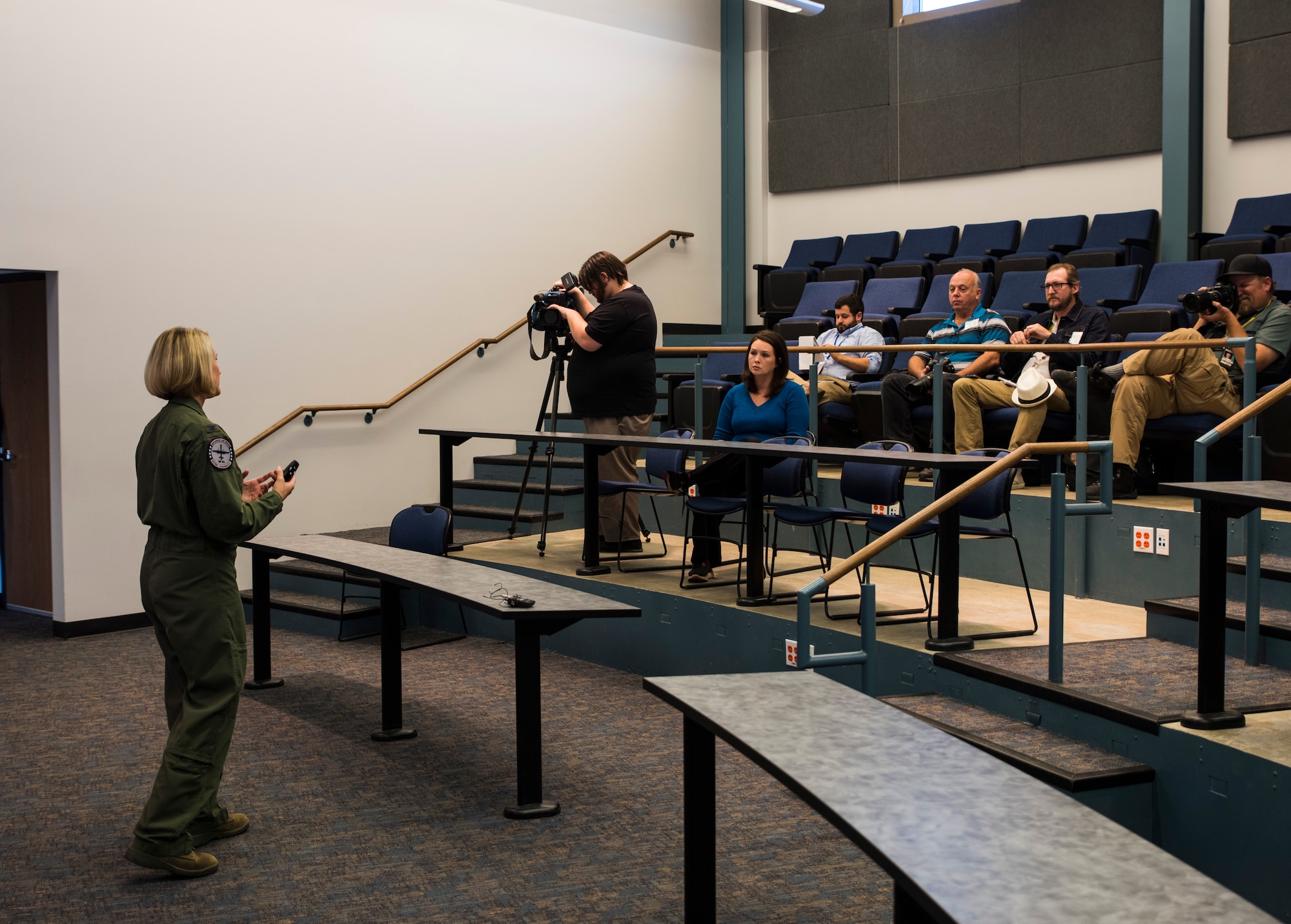 Col. Bobbi Doorenbos, 188th Wing commander, announces the activation of the wing’s remotely piloted aircraft, intelligence analysis and targeting missions to members of the local media, Sept. 29, 2016, at Ebbing Air National Guard Base, Fort Smith, Ark. In addition to the wing being operational, Doorenbos emphasized that it is also unique with its one-of-a-kind combined operations and first-of-its-kind space focused targeting mission and is now looking to hire over 100 new Airmen across the organization. (U.S. Air National Guard photo by Senior Airman Cody Martin)