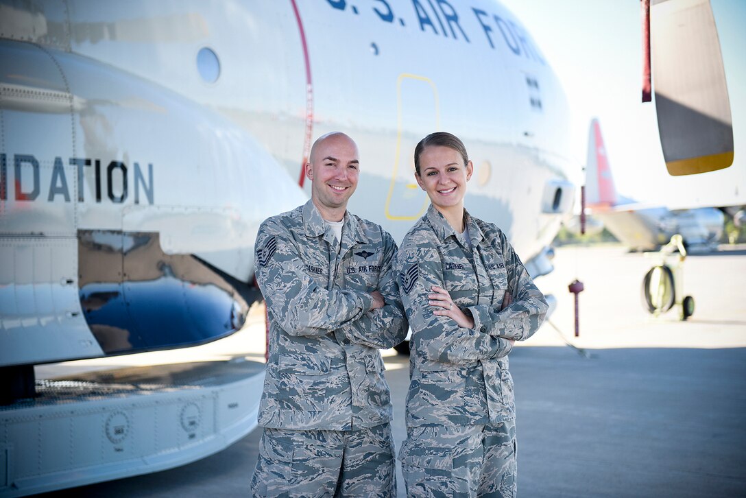 Tech. Sgts. Justin and Abby Carkner were married Aug. 20, 2016. They met four years earlier during a Unit Training Assembly while in line at the Dining Facility. Justin is with the 109th Logistics Readiness Squadron, and Abby is with the 109th Medical Group. (U.S. Air National Guard photo by Master Sgt. William Gizara/Released)