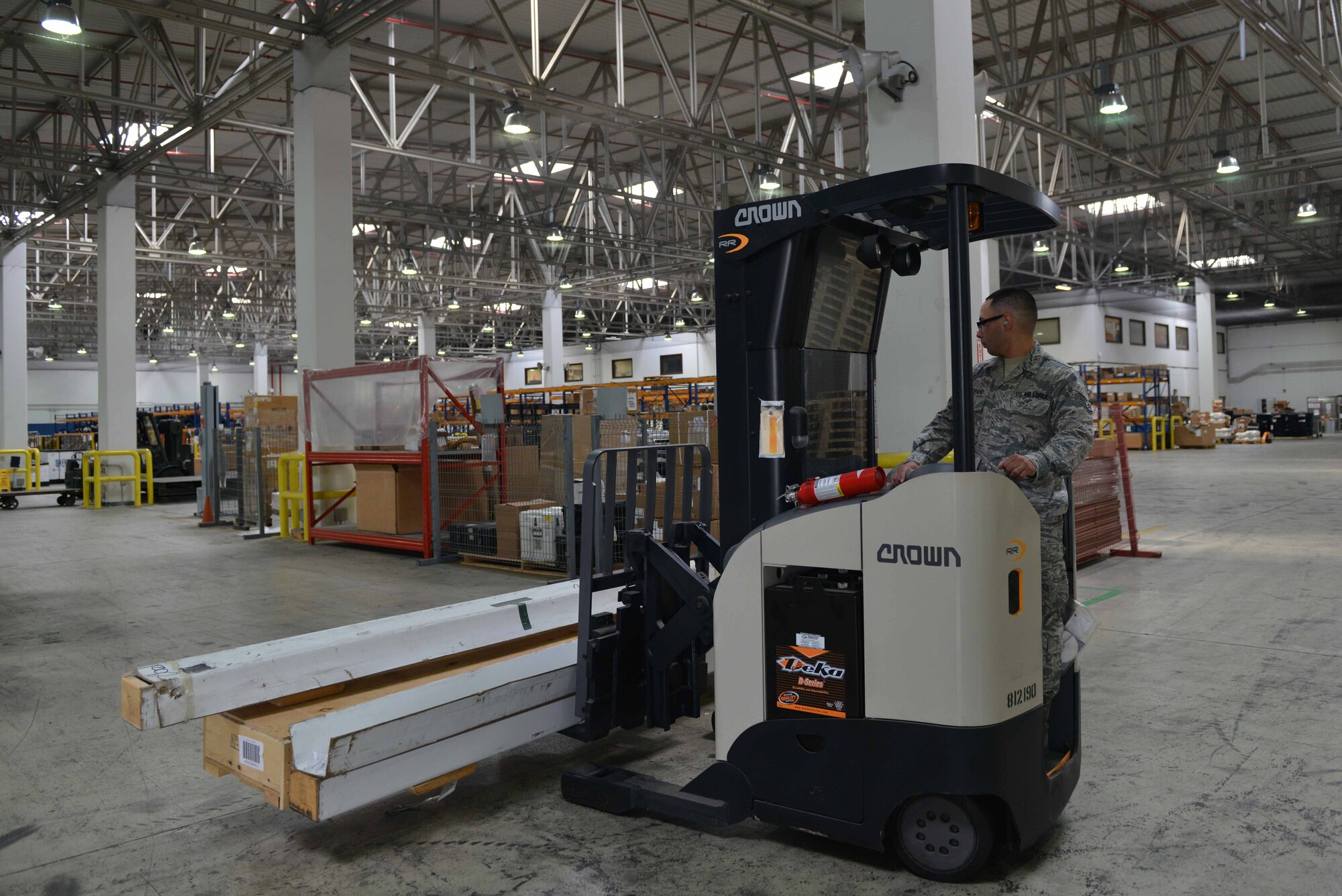 U.S. Air Force Staff Sgt. Ray Medrano, 39th Logistics Readiness Squadron central storage NCO in charge, moves cargo with a forklift in the supply warehouse Oct. 4, 2016, at Incirlik Air Base, Turkey. Supply Airmen maintain and provide necessary equipment and supplies for Air Force operations. (U.S. Air Force photo by Senior Airman John Nieves Camacho)