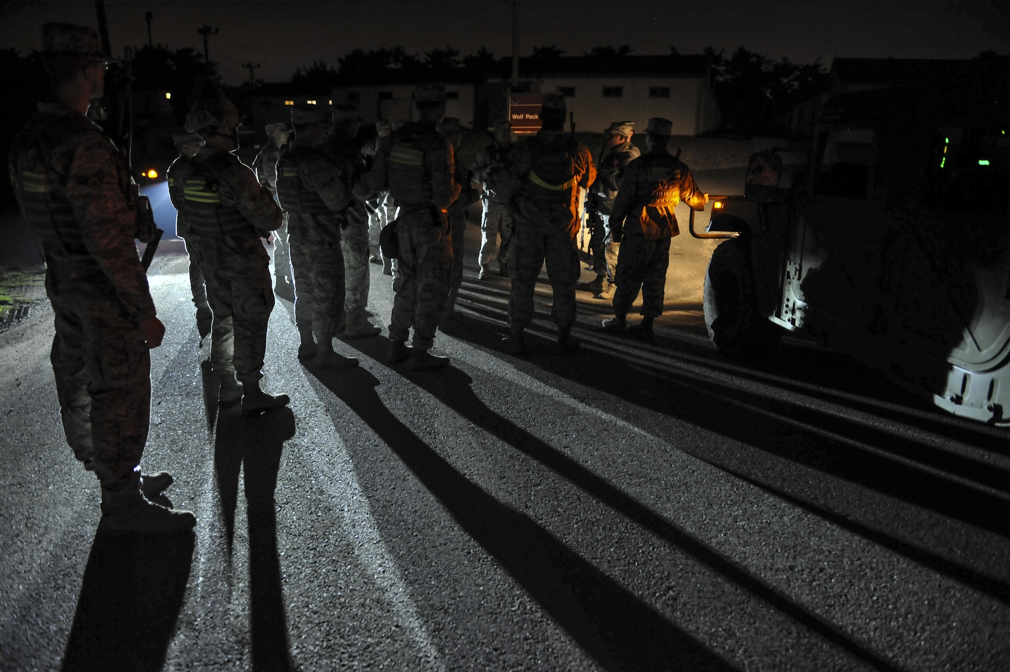 U.S. Air Force 8th Security Forces Squadron, Alpha Sector mid-shift members, are briefed on battle drill plans during exercise Beverly Pack 17-1 at Kunsan Air Base, Republic of Korea, Oct. 6, 2016. The U.S. Air Force and Republic of Korea Air Force provide combat capabilities and training by performing exercises throughout the year to enhance communication and interoperability between military forces so they are prepared to fight as a combined force. (U.S. Air Force photo by Senior Airman Colville McFee/Released) 