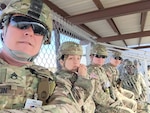 Before deployment to Afghanistan, members of the 607th Contracting Team completed predeployment training, including this day at the range, at Fort Bliss, Texas. From left to right are Staff Sgt. Ryan Johnson, Master Sgt. Maria Sierra, Sgt. 1st Class Mark Lewis, Maj. Evan Chung and Staff Sgt. Ike Wright. 