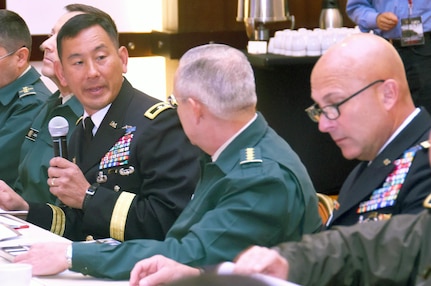 Maj. Gen K.K. Chinn, commander of U.S. Army South, addresses members of the Conference of the American Armies during a specialized conference that took place in Bogota, Colombia Sept. 19-23. The purpose of the conference is to address various concerns that effect multiple countries from both North and South America. The conference is made up of more than 20 members, will other countries attending as observers. 