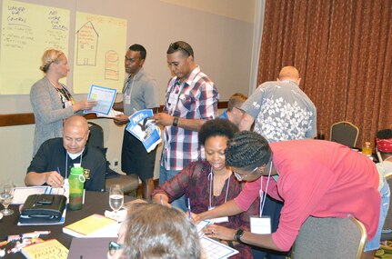 Couples participating in the Strong Bond’s training event work together during a team building exercise at the Strong Bonds Marriage Enrichment Training event at the Horseshoe Bay Resort in Marble Falls, Texas, Sept. 17-19. The event was conducted by the U.S. Army North Command Chaplain’s office.