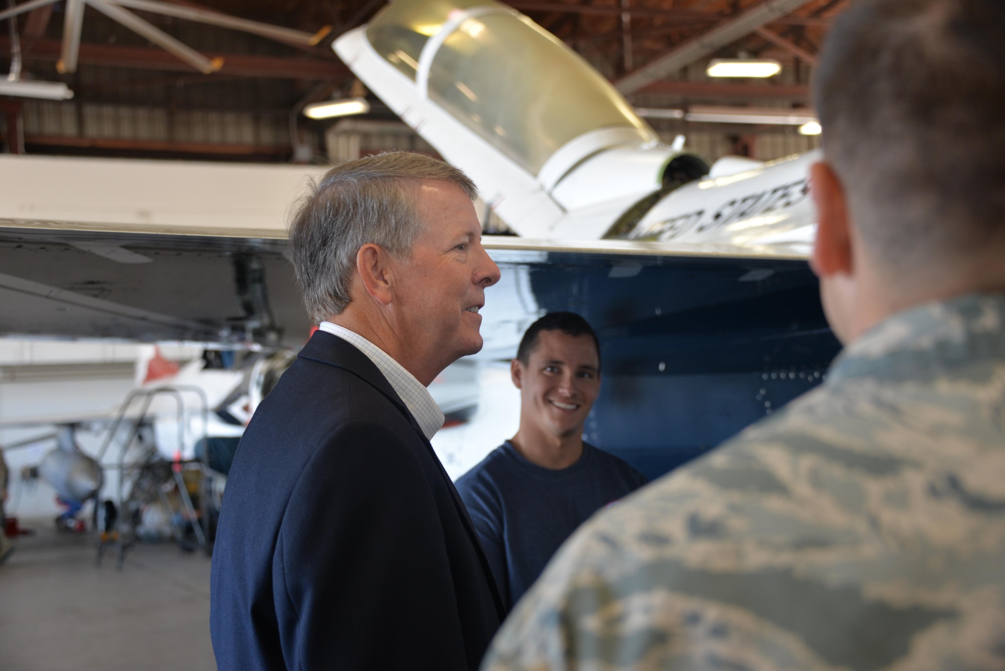 Retired Chief Master Sgt. of the Air Force Rodney McKinley speaks with students and instructors of the 362nd Training Squadron as part of his visit to Sheppard Air Force Base, Texas, Sept. 30, 2016. McKinley first  attended Sheppard for his technical training in the medical career field over 42 years ago, and later returned for his training as a crew chief. (U.S. Air Force photo/2nd Lt. Brittany Curry)
