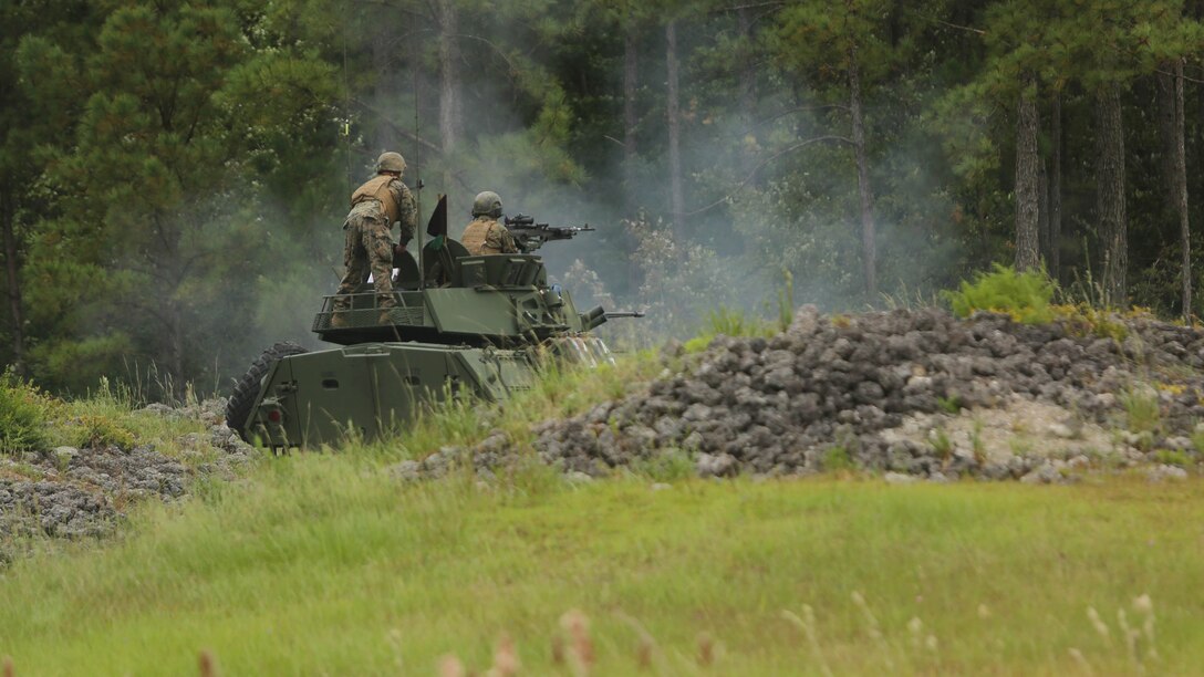 Marines with various Light Armored Reconnaissance Battalions conduct the first-ever Bushmaster Challenge at range SR-7 at Marine Corps Base Camp Lejeune, North Carolina, Oct. 3, 2016. The competition consists of four light-armored vehicles, or LAV-25’s, shooting at targets with an M242 Bushmaster, which is a 25 mm chain-driven autocannon used extensively by the U.S. military, and the M240 coaxial machine gun. 