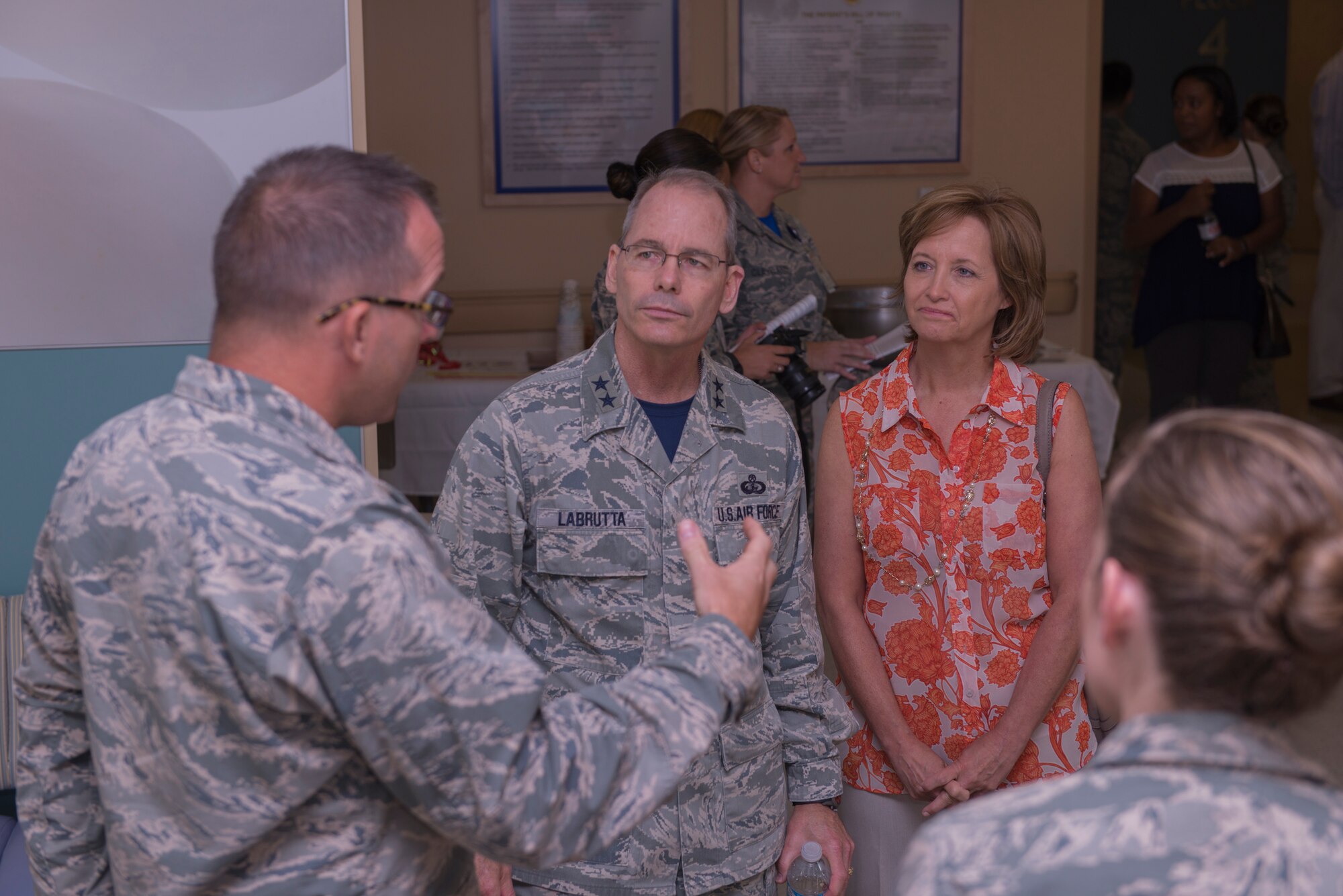 Lt. Col. Wayne Latack, 81st Medical Operations Squadron nephrology chief, briefs Maj. Gen. Robert LaBrutta, 2nd Air Force commander, and his wife, Leslie, on the positive support and foundation of the 81st Medical Group’s medical resident program at the Keesler Medical Center during an immersion tour Sept. 22, 2016, on Keesler Air Force Base, Miss. The tour allowed LaBrutta to become familiar with the 81st Training Wing mission, operations and personnel. (U.S. Air Force photo by Andre Askew/Released)