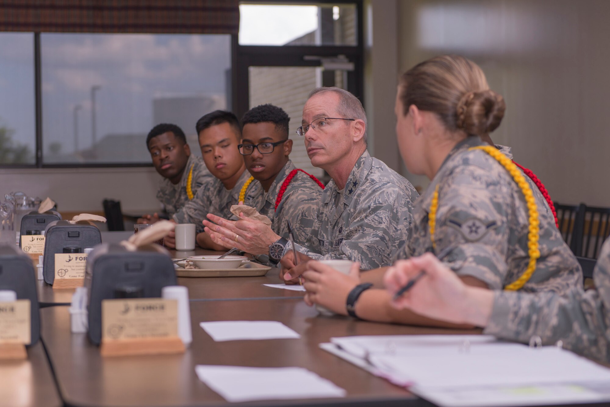 Maj. Gen. Robert LaBrutta, 2nd Air Force commander, speaks with 81st Training Group Airmen at the Azalea Dining Facility during an immersion tour Sept. 22, 2016, on Keesler Air Force Base, Miss. The tour allowed LaBrutta to become familiar with the 81st Training Wing mission, operations and personnel. (U.S. Air Force photo by Andre Askew/Released)