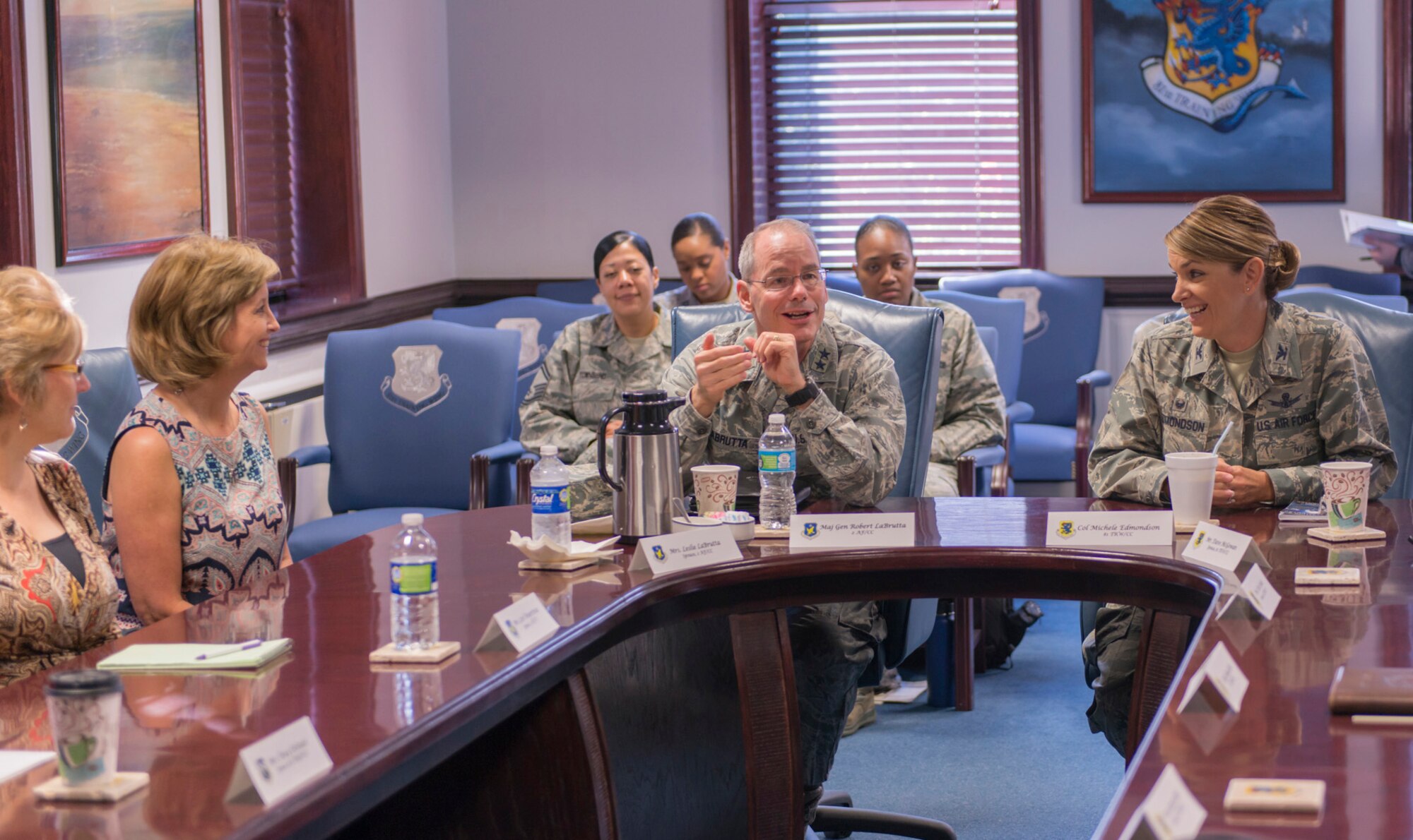 Maj. Gen. Robert LaBrutta, 2nd Air Force commander, attends an 81st Training Wing briefing at the 81st TRW headquarters building during an immersion tour Sept. 22, 2016, on Keesler Air Force Base, Miss. The tour allowed LaBrutta to become familiar with the 81st TRW mission, operations and personnel. (U.S. Air Force photo by Andre Askew/Released)