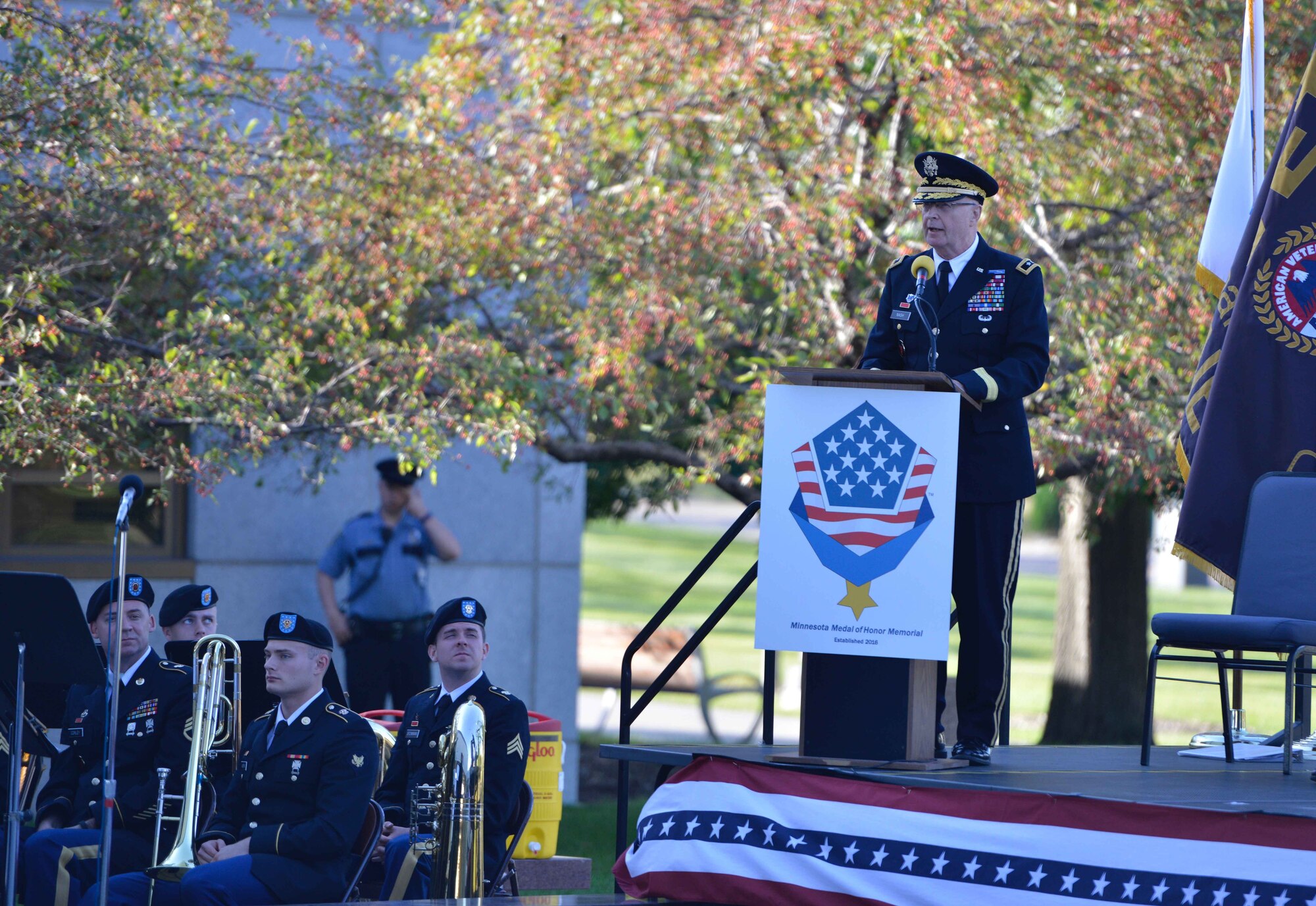Maj. Gen. Richard Nash, Minnesota National Guard Adjutant General, speaks at the Minnesota Medal of Honor Memorial groundbreaking ceremony Oct. 3.