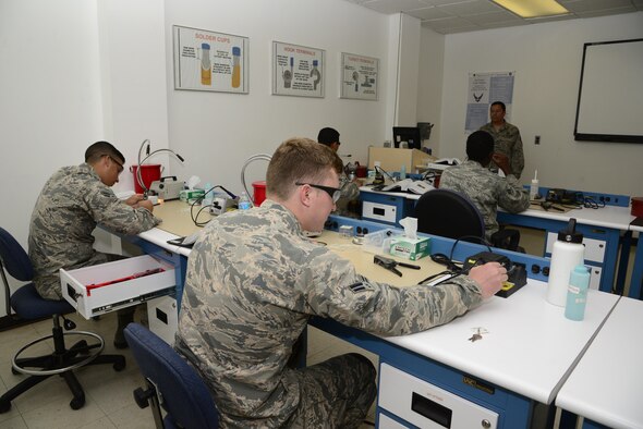 Students at the 372nd Training Squadron, Detachment 11 complete an assignment after receiving instruction at Davis-Monthan Air Force Base, Ariz., Oct. 3, 2016. The 372nd TRS, Det. 11 has three programs consisting of 69 courses to expand the skills of aircraft maintainers. (U.S. Air Force photo by Senior Airman Betty R. Chevalier)