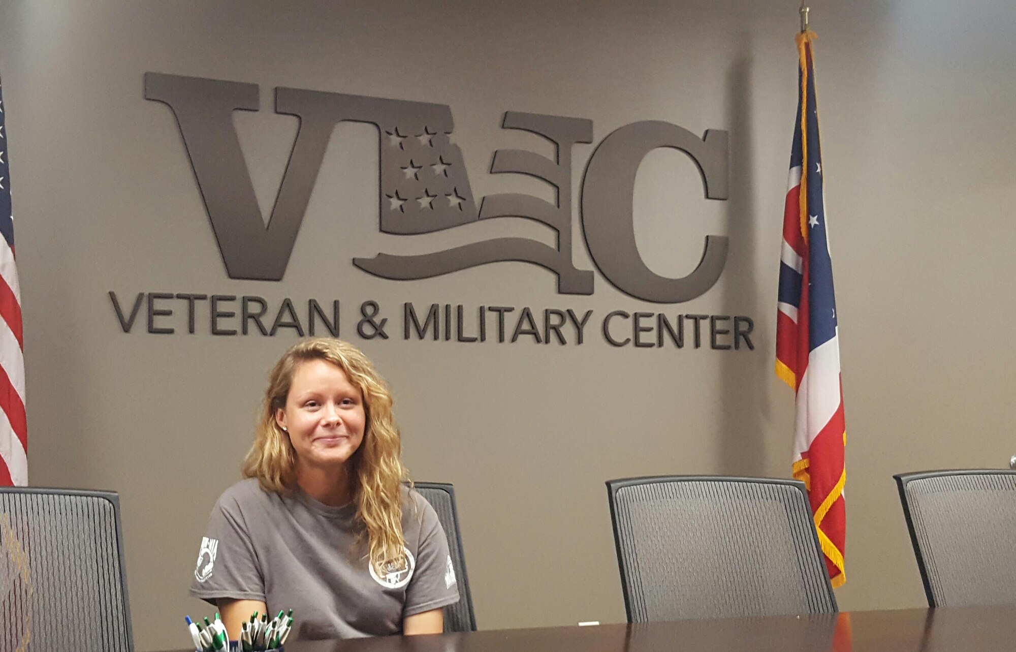 Veterans’ Voice Project Coordinator Jeniffer Seavey explains that the Veterans’ Voice Project builds bridges between veterans of different generations. The Veteran’s Voice Project records and archives veteran’s first hand experiences.  (U.S. Air Force photo/Stacey Geiger)  