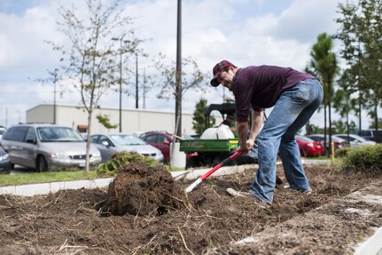 U.S. Army Reserve personnel with the Army Reserve Installation Management Directorate clean out old plants and bushes from existing planter boxes replacing them with Spring, Summer, and Fall perennials as part of National Public Lands Day at the U.S. Army Forces Command/U.S. Army Reserve Command headquarters, Sept. 28, 2016, at Fort Bragg, N.C. Jonelle Kimbrough, a communications specialist with ARIMD, said USARC received a $4,000 grant through the NPLD program. NPLD is the nation's largest, single-day volunteer effort for public lands to promote environmental stewardship. (U.S. Army photo by Timothy L. Hale)(Released)