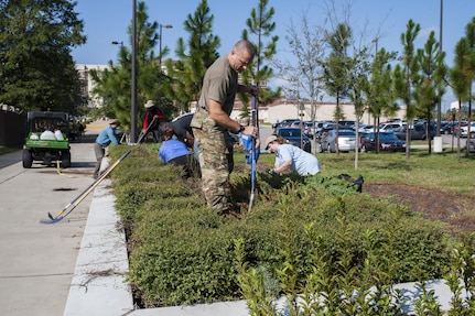 U.S. Army Reserve personnel with the Army Reserve Installation Management Directorate clean out old plants and bushes from existing planter boxes replacing them with Spring, Summer, and Fall perennials as part of National Public Lands Day at the U.S. Army Forces Command/U.S. Army Reserve Command headquarters, Sept. 28, 2016, at Fort Bragg, N.C. Jonelle Kimbrough, a communications specialist with ARIMD, said USARC received a $4,000 grant through the NPLD program. NPLD is the nation's largest, single-day volunteer effort for public lands to promote environmental stewardship. (U.S. Army photo by Timothy L. Hale)(Released)