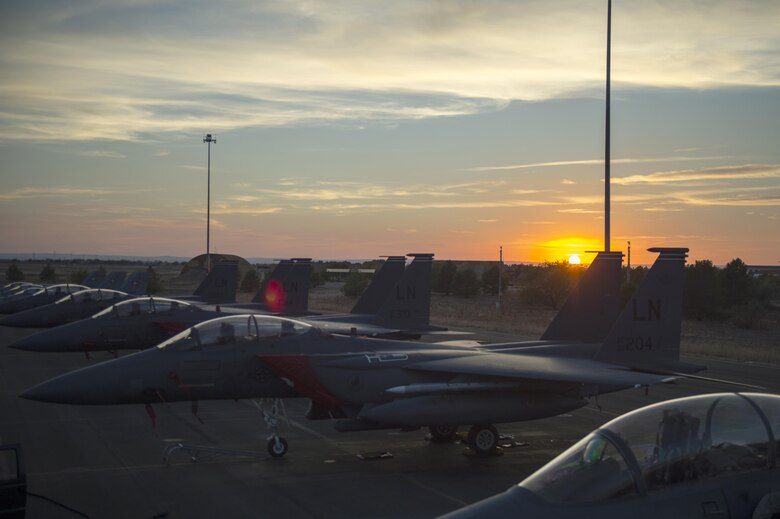 F-15E Strike Eagles, assigned to the 494th Fighter Squadron from Royal Air Force Lakenheath, England, sit on the flightline after a day of flying in support of Tactical Leadership Programme 16-3 at Los Llanos Air Base, Spain, Sept. 27. Throughout its 39-year history, TLP has become the focal point for NATO’s Allied Air Forces tactical training, developing the knowledge and leadership skills necessary to face today's tactical challenges in the air. (U.S. Air Force photo/ Staff Sgt. Emerson Nuñez)