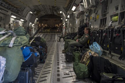 Joint Base Charleston aircrew prepare for take-off on a C-17 Globemaster III as it is evacuated to Fort Campbell, Ky., on Oct. 6, 2016, so they can continue their mission of rapid global mobility during Hurricane Matthew. Due to Hurricane Matthew, a Limited Evacuation Order of South Carolina Hurricane Evacuation Zones was issued by the commander, Joint Base Charleston. All personnel are expected to evacuate the area and will return once damage is assessed and it’s safe to return