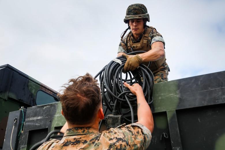 Marines stage heavy equipment aboard Marine Corps Air Station Beaufort Oct. 6. As Matthew makes its way up the Southeast coastal line, the air station put in place procedures to prepare for base recovery which included moving the heavy equipment to a centralized location which will assist with conducting base cleanup if necessary. The Marines are with Marine Wing Support Detachment 31. 