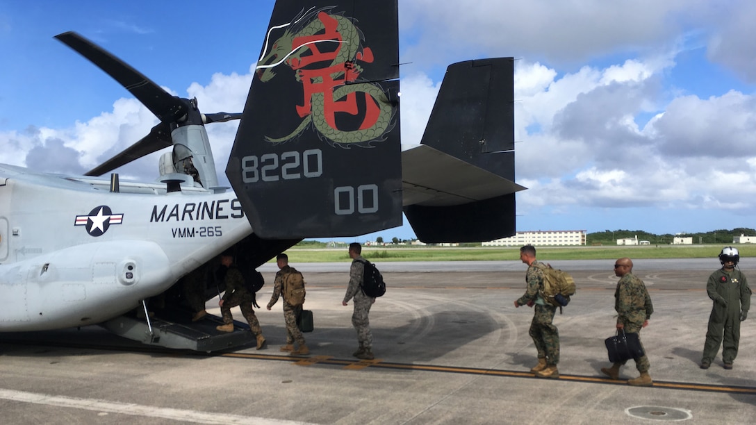 U.S. members of the Joint Humanitarian Assistance Survey Team board an MV-22 Osprey aircraft during Philippine Amphibious Landing Exercise 33, Oct. 2, 2016. PHIBLEX is a bilateral training exercise designed to improve the interoperability, readiness and professional relationships between the U.S. Marine Corps and partner nations. 